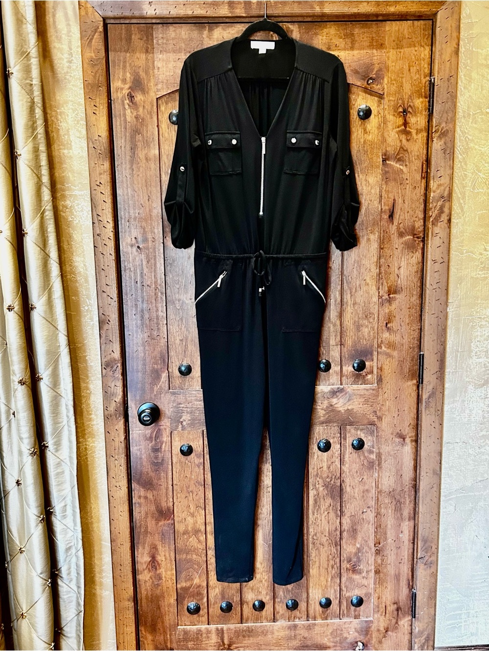 Michael Khor’s Black Women's Zip-Front Jumpsuit, Size L